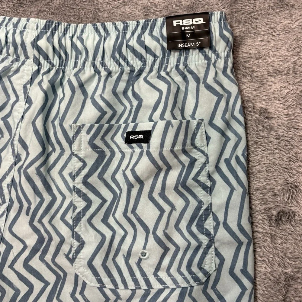 RSQ‎ Swim Trunks Men Medium Aqua Zig Zag Pattern 5
